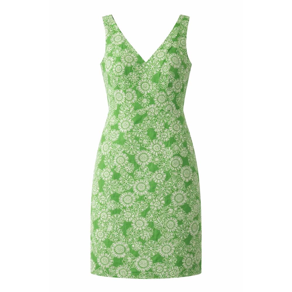 Lilly Pulitzer Green White Cotton Dress Sleeveless V-Neck - Size 4
